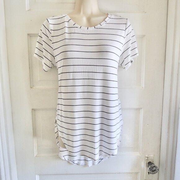 Halogen White & Black Stripe High Low Knit  Top S - Picture 1 of 8
